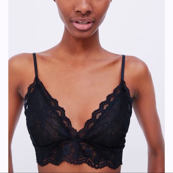 NWT Zara Sheer Black Lace Bralette Bra Top Size S - Picture 1 of 9